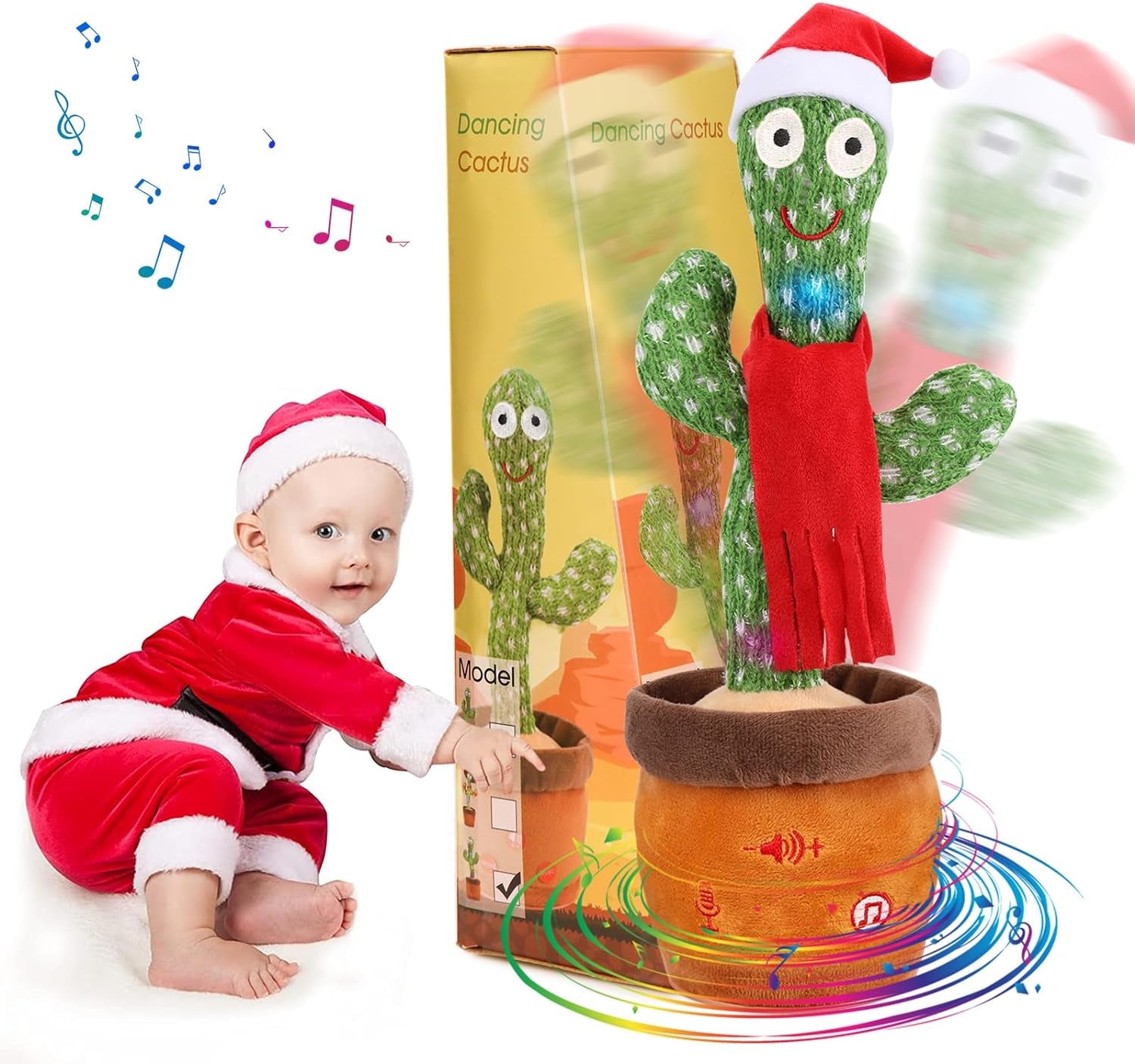 Dancing Cactus Christmas Cactus Toy Gift, Baby Cactus Dancing Repeat What You Say Baby Toys 6 to 12 Months, Electronic Baby Cactus Talking Toy for Girls Boys